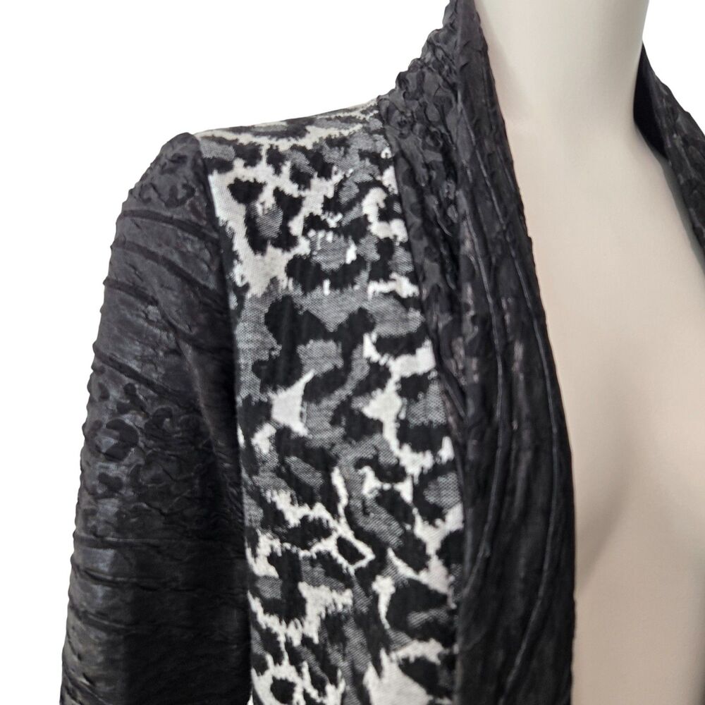 FRANK LYMAN Open Cardigan Size 6 Animal Print 3/4 Sleeve Mixed Textured Black - Picture 5 of 11